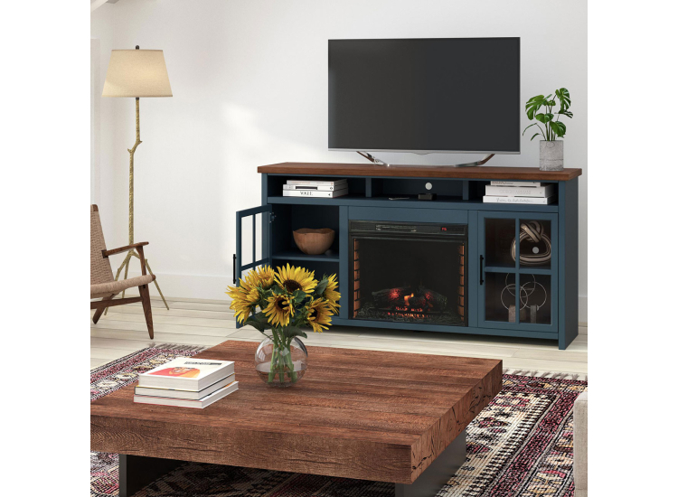 Legends Furniture Nantucket Blue Denim & Whiskey 74" Fireplace Console (GL) - NT5110.BWK