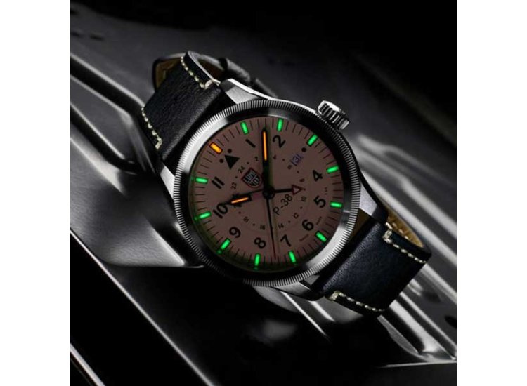 Luminox P-38 LIGHTNING Beige Dial Black Strap Pilot Watch