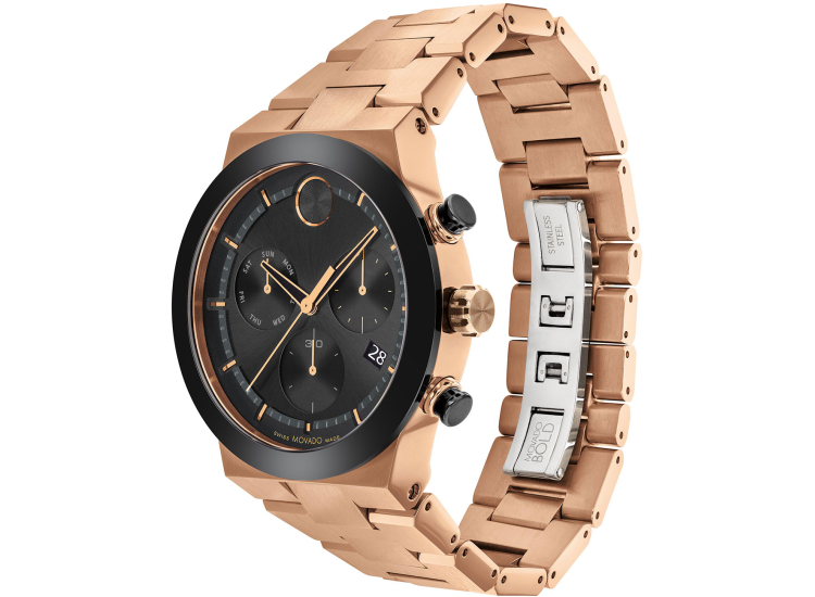 Movado BOLD Fusion Black Dial Bronze PVD Stainless Steel Bracelet Watch, 44mm - 3600898
