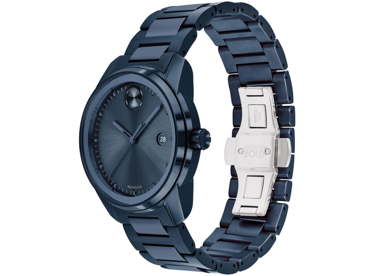 Movado BOLD Verso Blue Dial & Ion-Plated SS Link Bracelet Watch, 42mm - 3600862