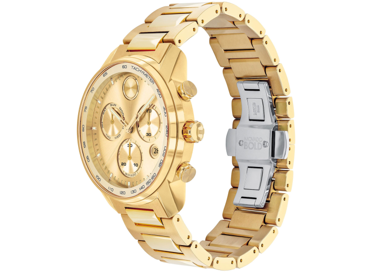 Movado BOLD Verso Chronograph Yellow Gold-Tone Metallic Dial & Ion-Plated SS Link Bracelet Watch, 44mm - 3600866