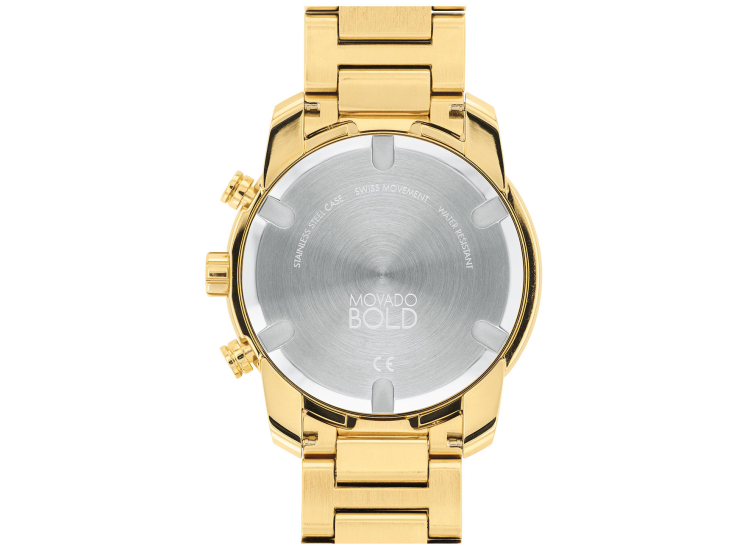 Movado BOLD Verso Chronograph Yellow Gold-Tone Metallic Dial & Ion-Plated SS Link Bracelet Watch, 44mm - 3600866