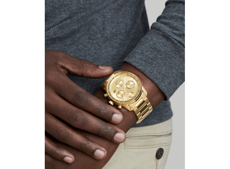 Movado BOLD Verso Chronograph Yellow Gold-Tone Metallic Dial & Ion-Plated SS Link Bracelet Watch, 44mm - 3600866