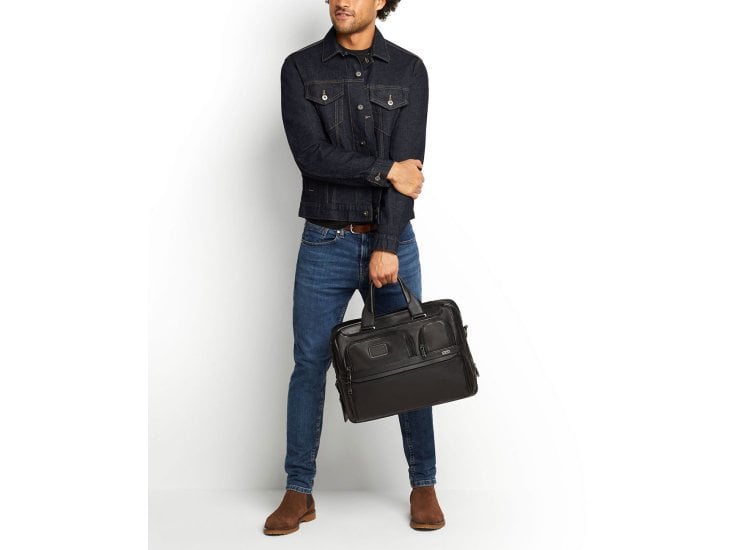 TUMI Alpha Black Leather Expandable Organizer Brief 1173211041