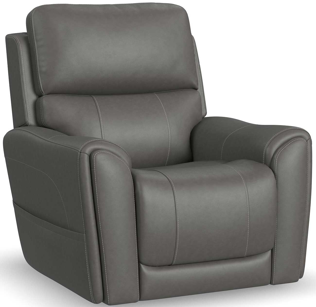 Angled view of recliner in smoke gray