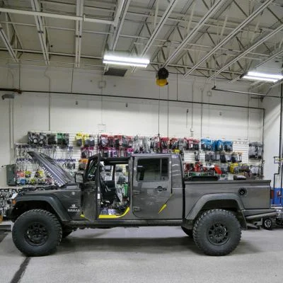 Jeep Wrangler in mobile install bay