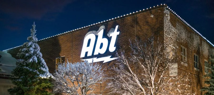 A photo of Abt's exterior in the snow