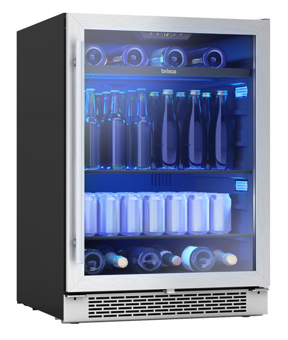 Angled View of Brisas Beverage Cooler in Stainless Frame