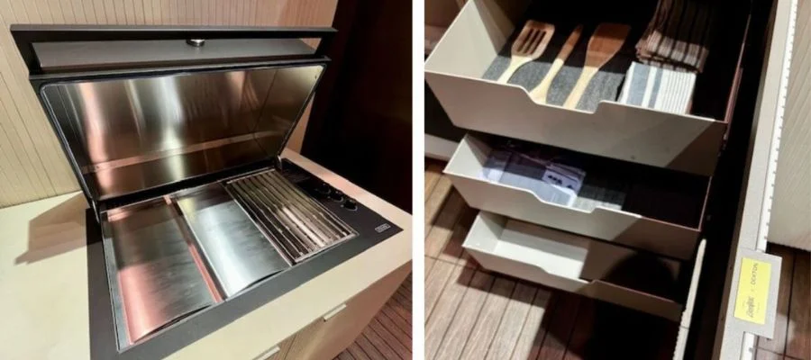 An open grill and opened drawers from Urban bonfire at KBIS 2024