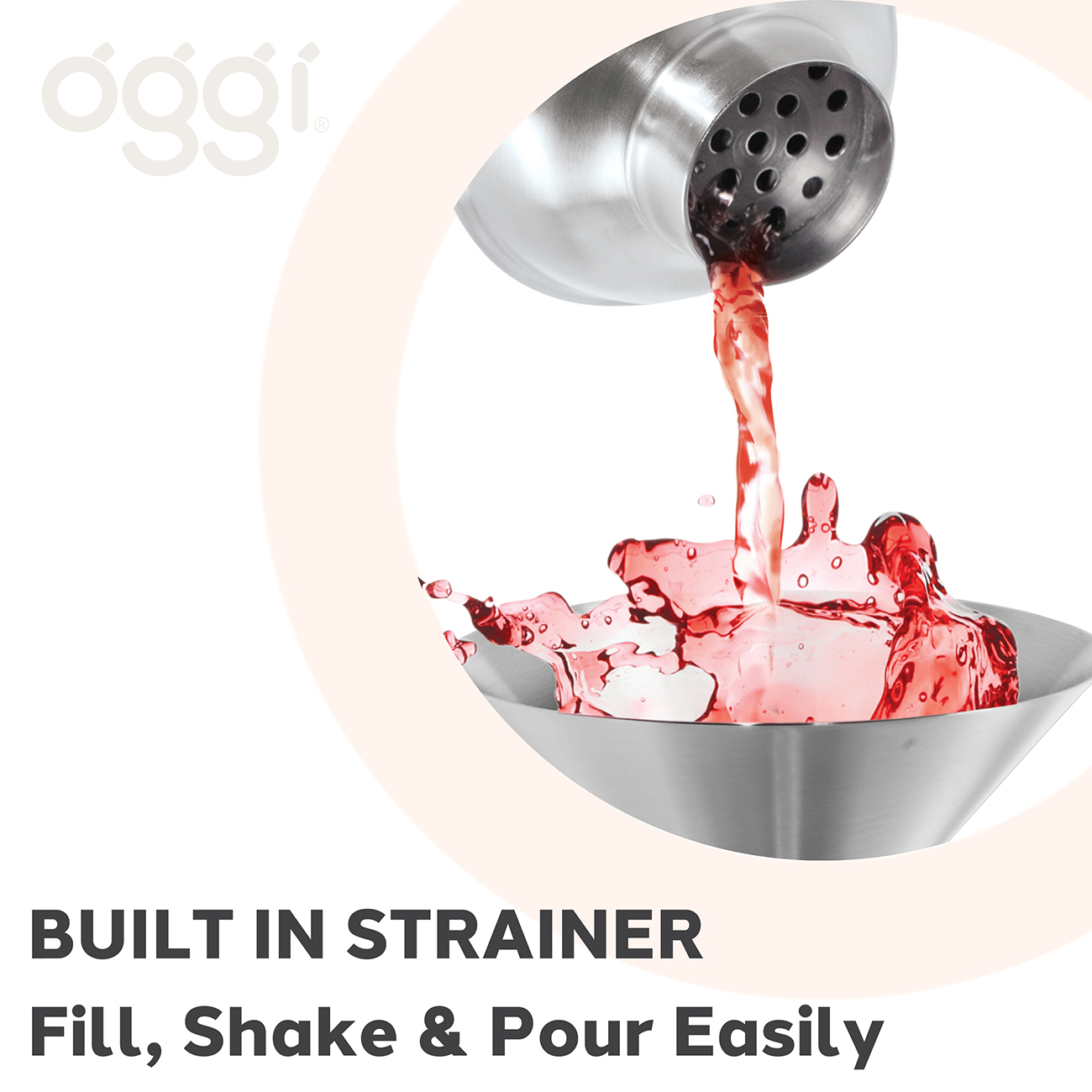 Feature View of Oggi Shaker With Built-In Strainer 