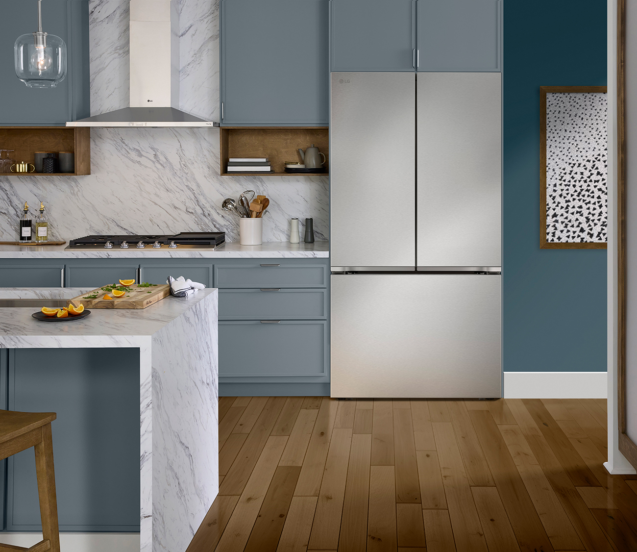 Lifestyle Front View of LG Refrigerator in Stainless Steel