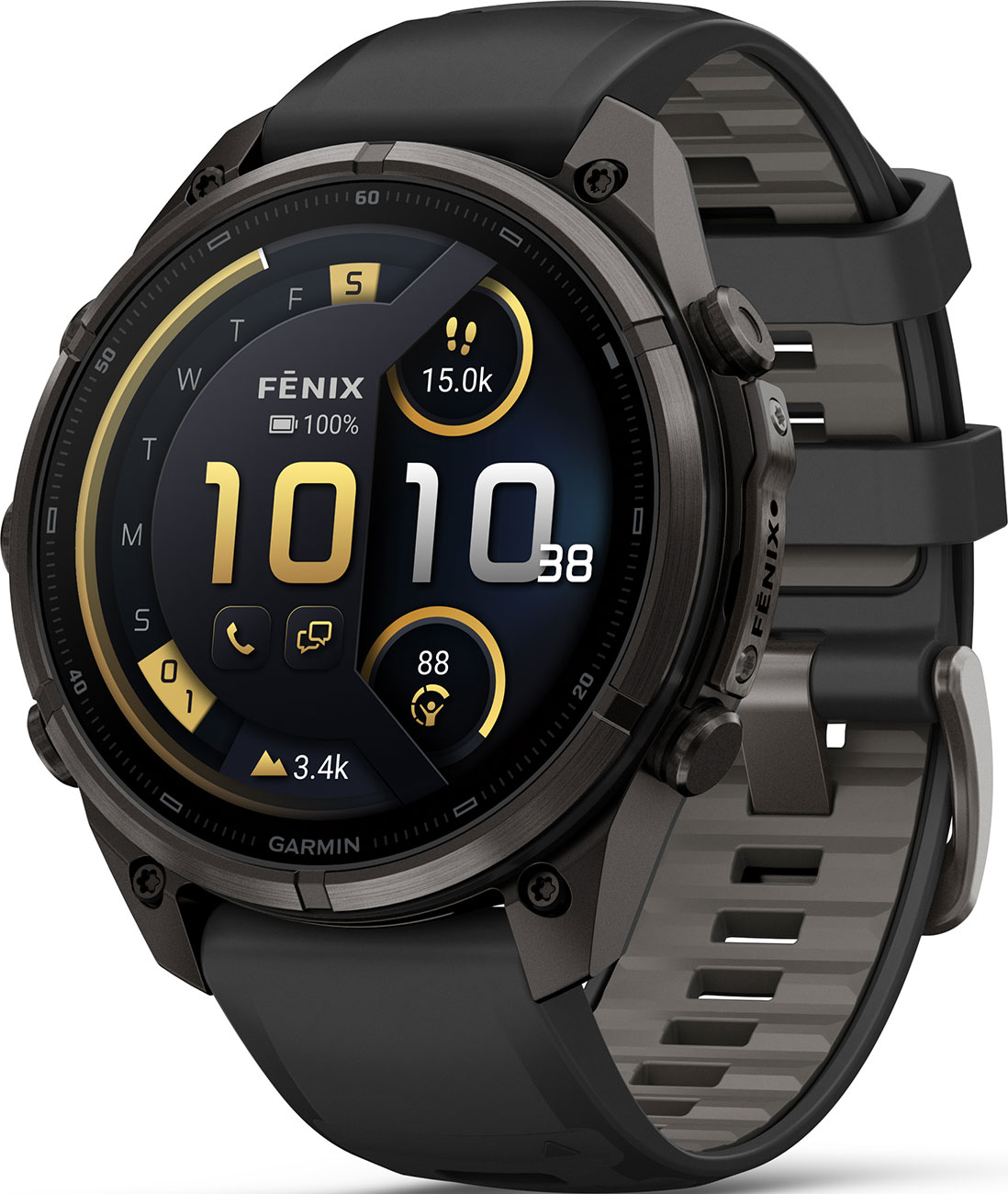 Left View of Garmin Fenix 9 inReach Watch in Black/Pebble Gray