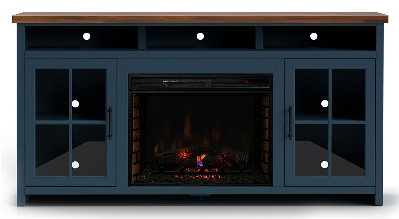 Front View of the Legends Furniture Nantucket Blue Denim & Whiskey 74" Fireplace Console