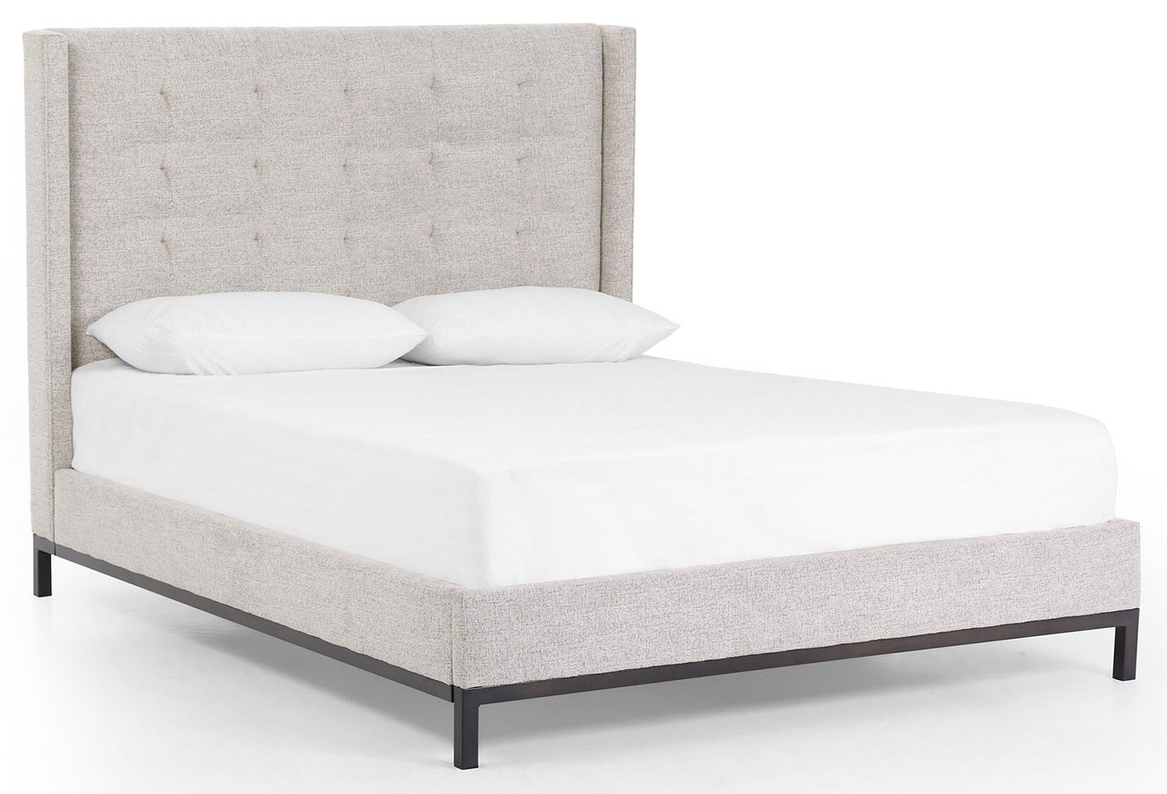 Angled view of Four Hands Newhall Bed - Queen - in Plushtone Linen Fabric
