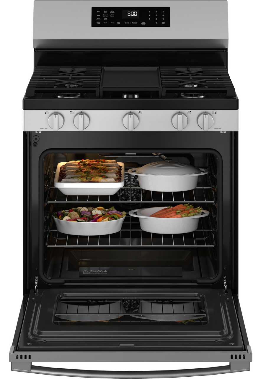 Front View of GE Range Open With Food