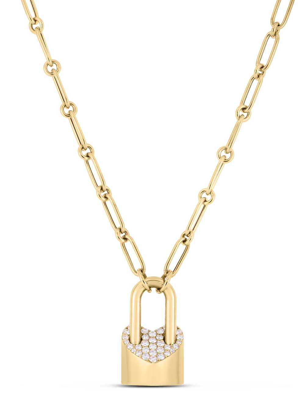 Roberto Coin Heart Lock Necklace with Diamonds in 18K Yellow Gold - 7773507AYCHX