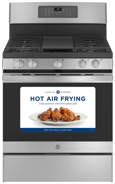 Large image of GE 30" Stainless Steel Freestanding Gas Convection Range With No Preheat Air Fry