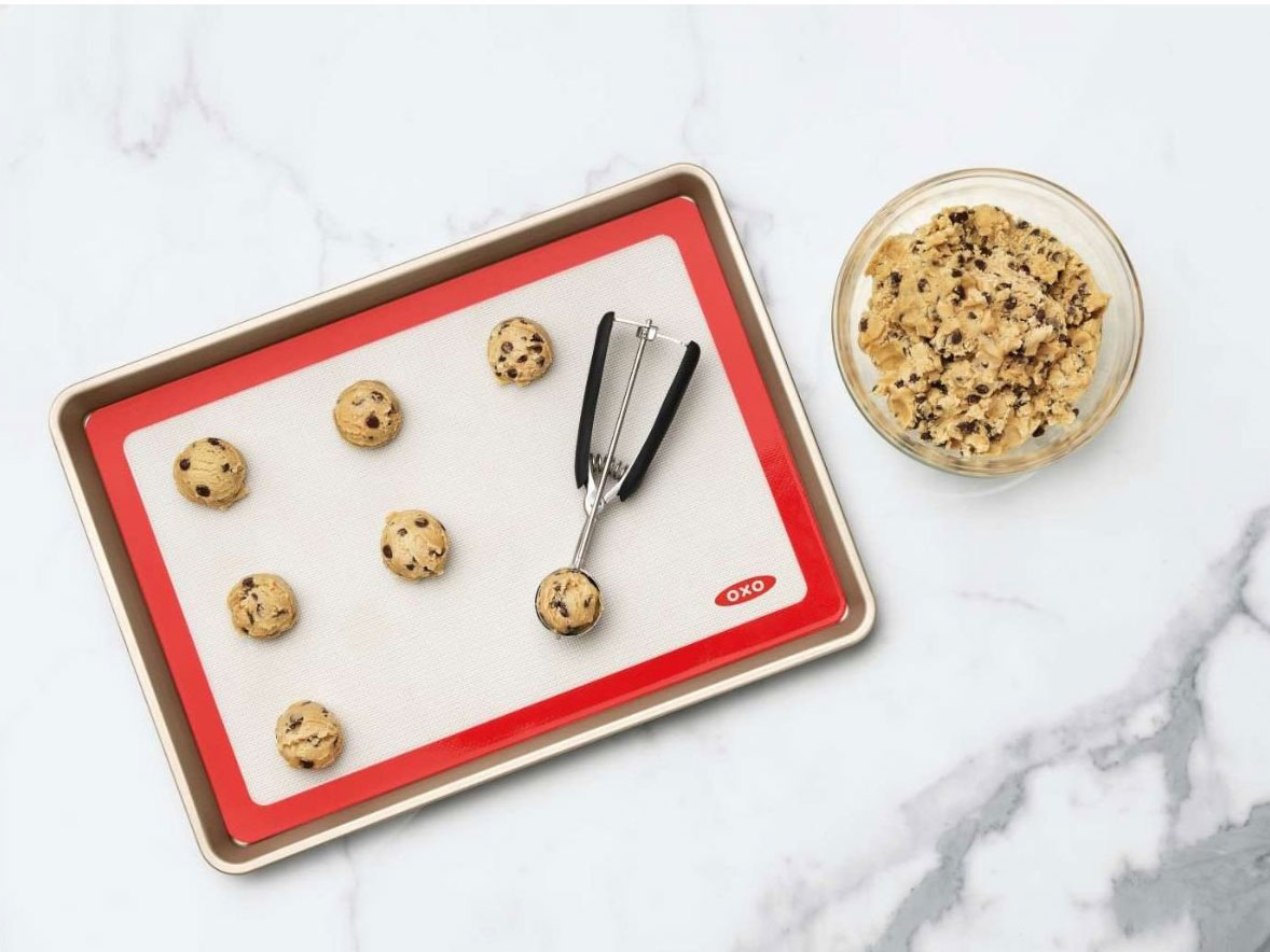 View of  Cookie Dough On Top Of OXO Baking Mat 