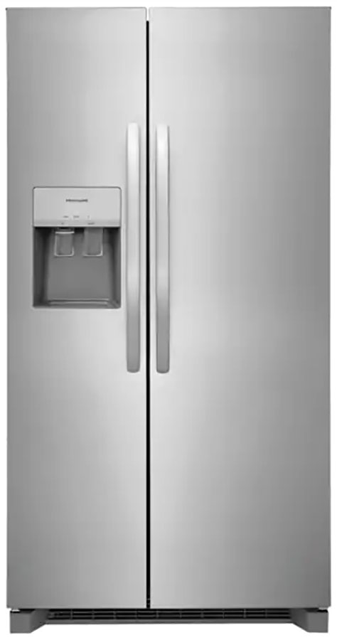 Front view of stainless steel side by side refrigerator closed