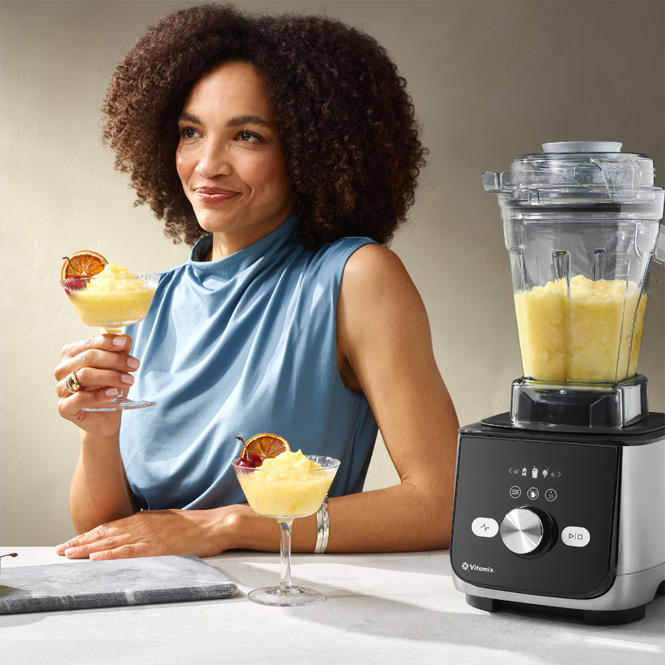 View of Vitamix Ascent X5 Blender on table by drinks