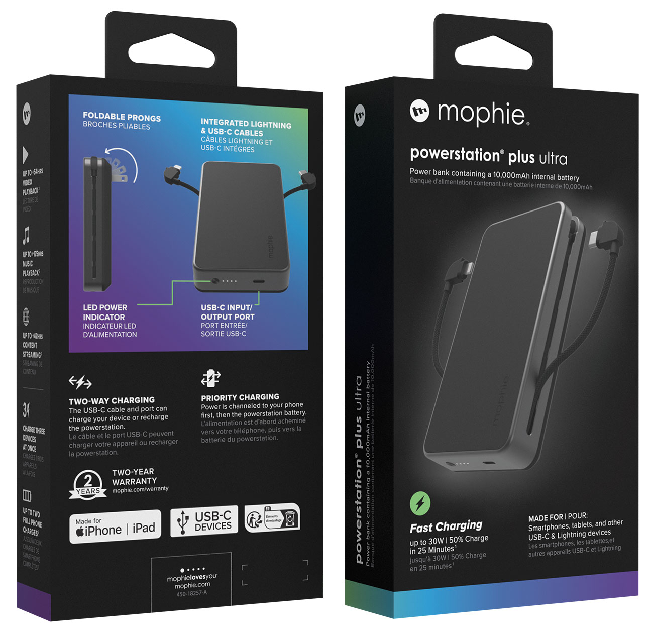 Front and Rear View Of Mophie Charger Packaging