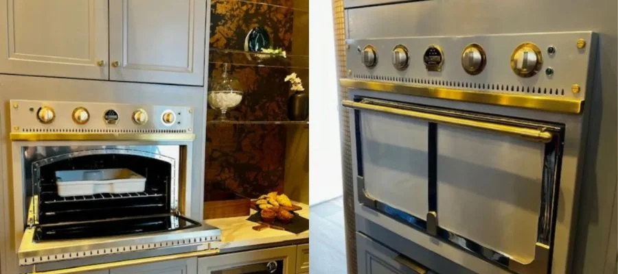 Two images of La Cornue's Standalone wall oven prototype