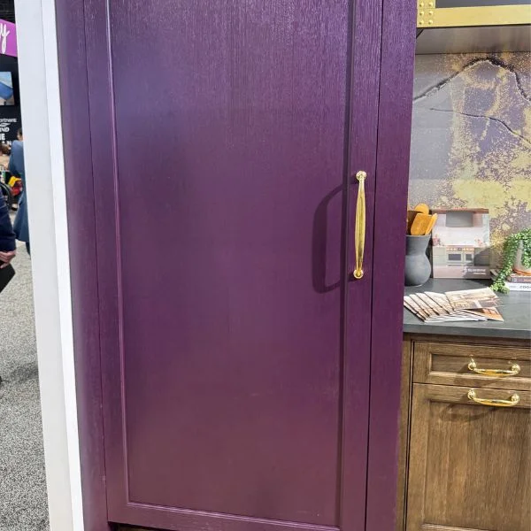 Front view of BlueStar built-in refrigerator in Purple Violet.