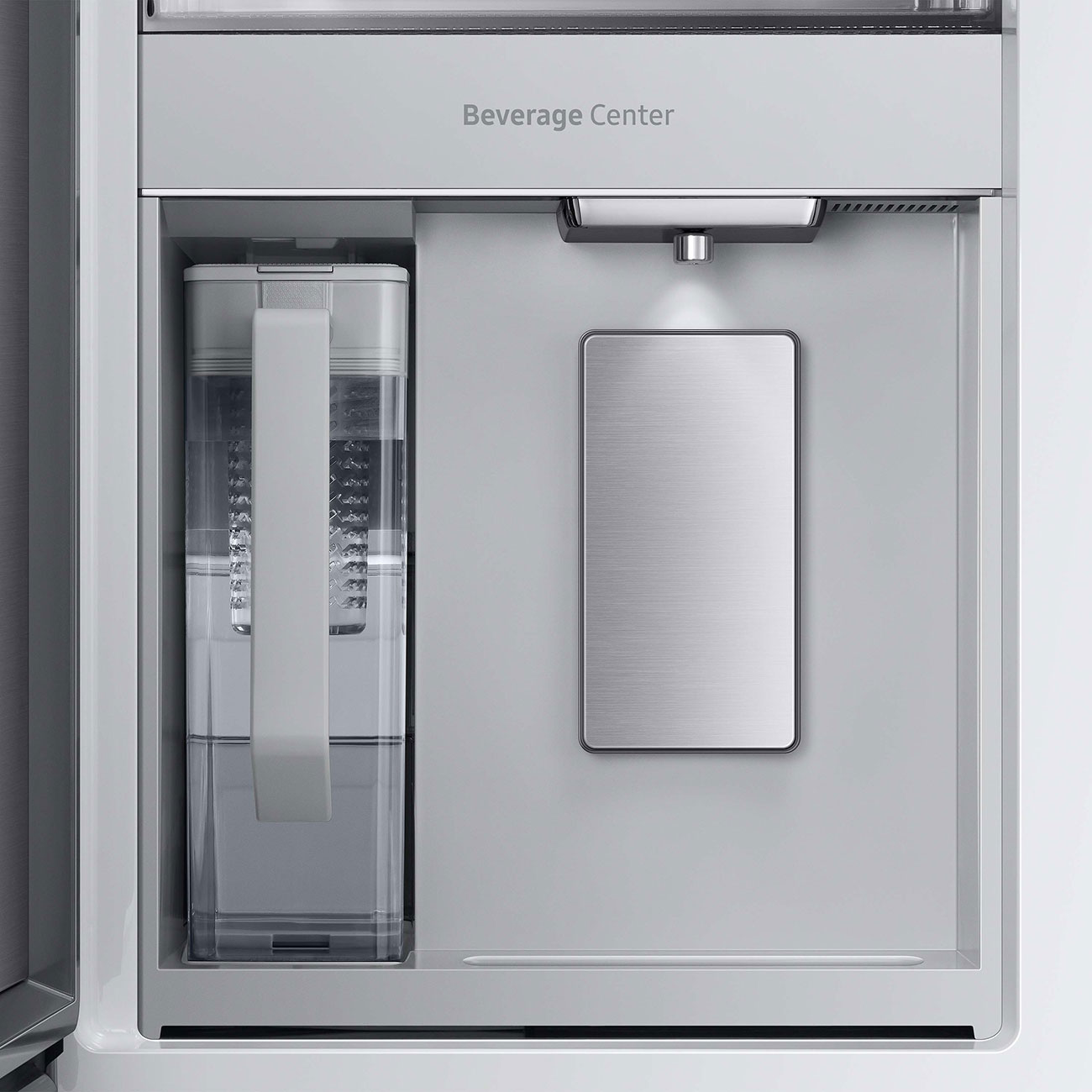 Close-up of Beverage Center dispenser and pitcher.