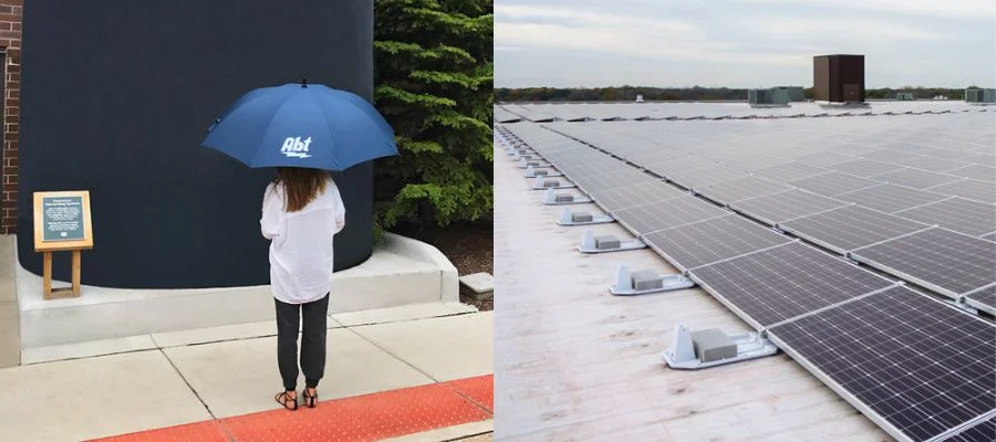 Abt's roof with solar panels and water filtration system.