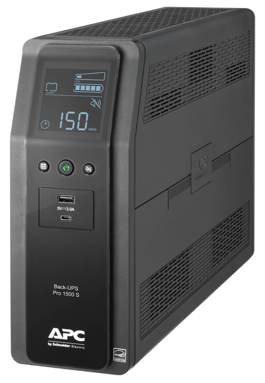 Dynamic right view of the APC Back-UPS Surge Protector BR1500MS2 in black finish
