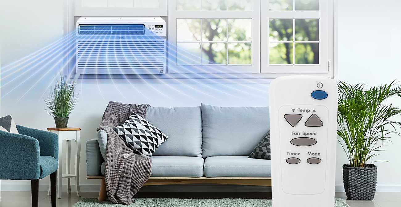Window AC with a remote control graphic