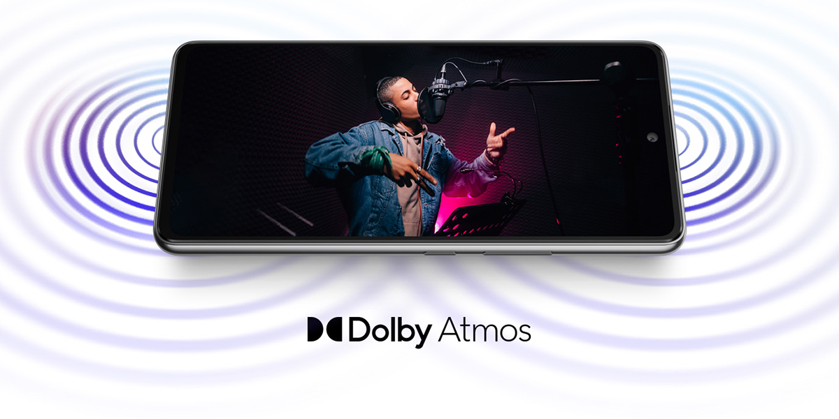 A tablet that uses Dolby Atmos sound displaying the way the audio moves