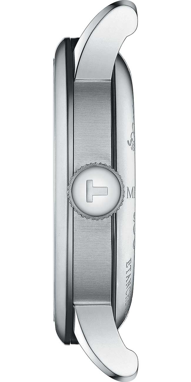 Side view of tissot watch with green dial