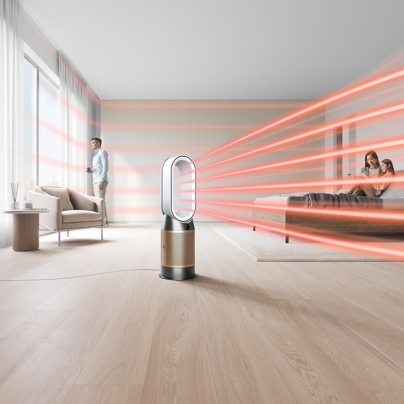 Man Looking out a Window in a Living Room Heated by a Dyson Air Purifier
