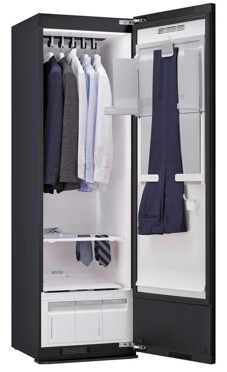 Front Angled view of LG Styler Smart Steam Closet (Open)