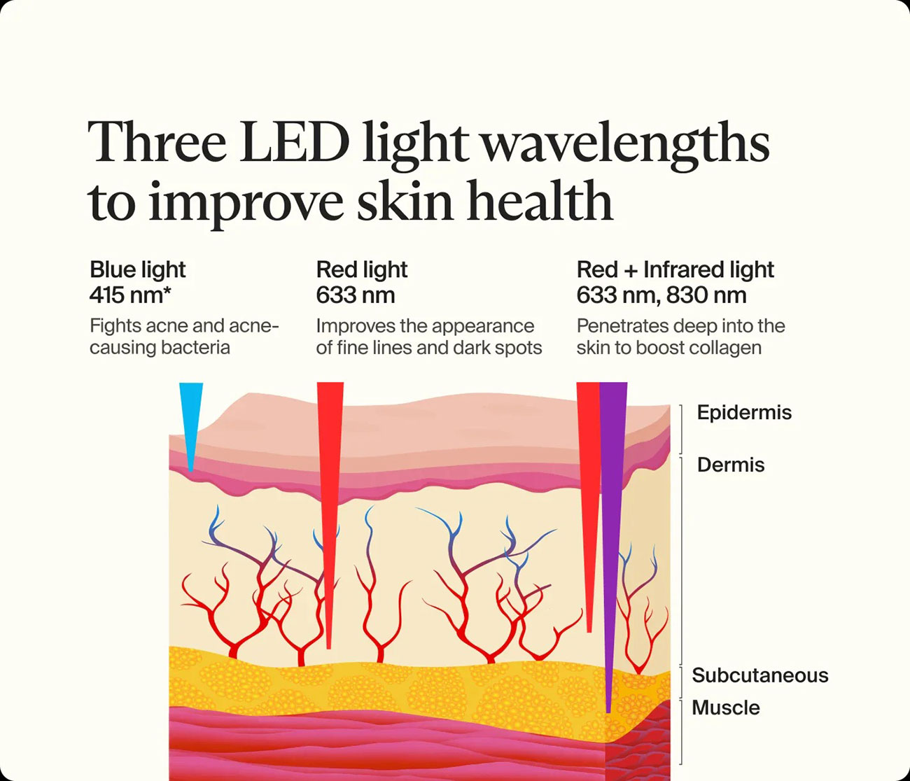 Infographic View of Therabody Therapy Mask Wavelength Feature