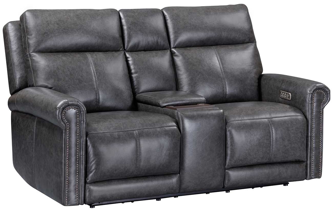 Angled view of Flexsteel Alexander Power Reclining Loveseat in weathered stone leather