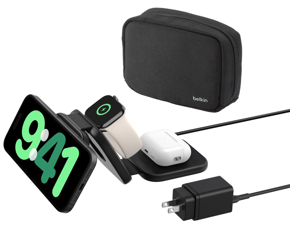 Belkin BOOST CHARGE Pro 3-in-1 Magnetic Wireless Charging Travel Pad with Qi2 15W - WIZ024TTBK