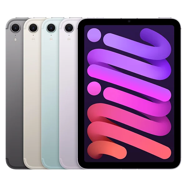 The latest line of ipad minis in their new colors: blue, purple, space gray and starlight
