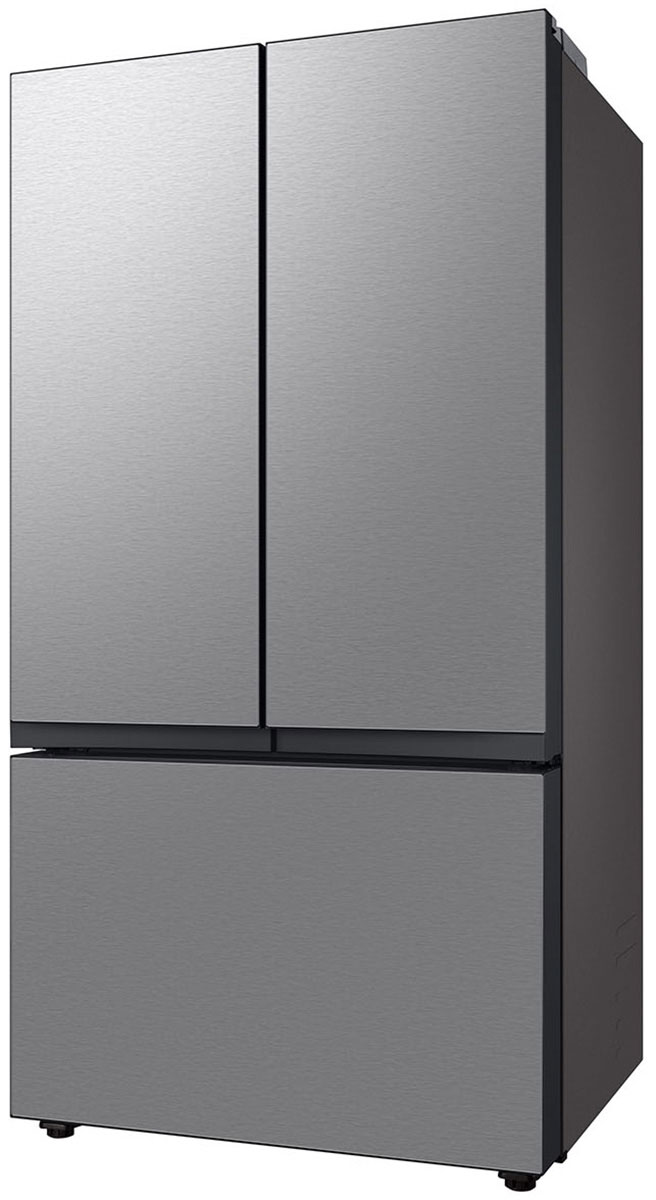 Right-angle view of closed refrigerator.