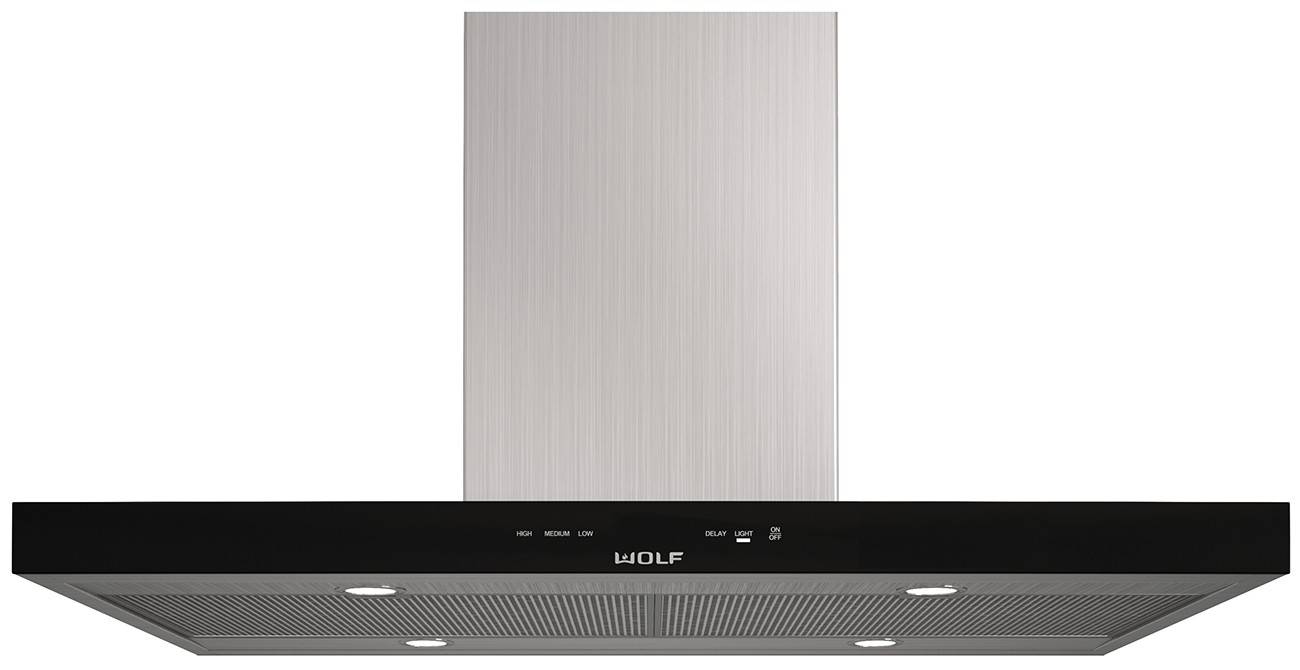 Front View of Wolf 42-Inch Cooktop Island Hood In Black