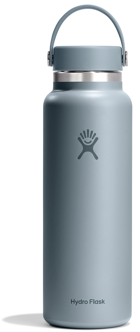 Shale Gray reusable water bottle, front view.