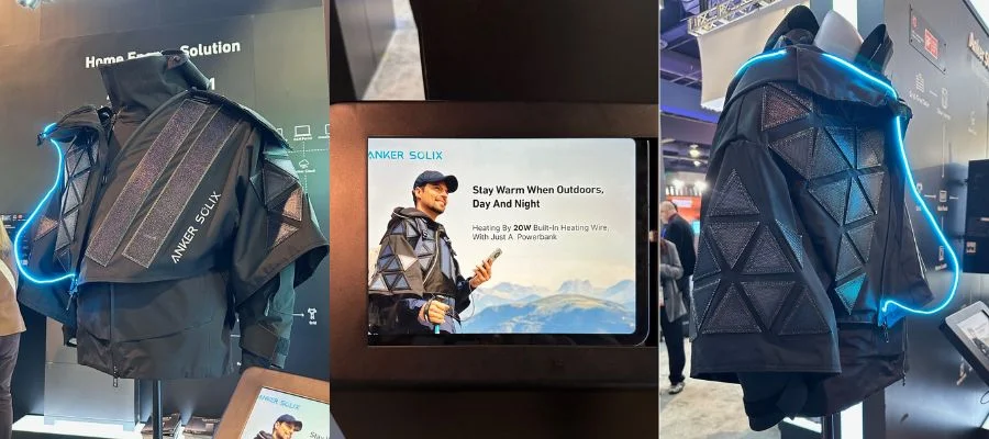 side-by-side photos of the Anker solix solar jacket from the front and from the back