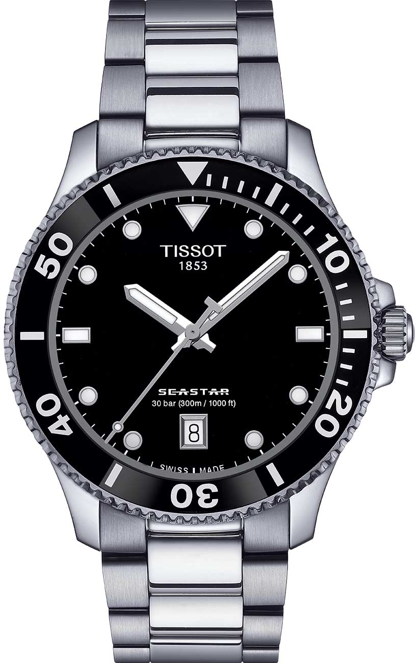 Tissot Seastar 1000 Black Dial SS Watch, 40mm - T1204101105100