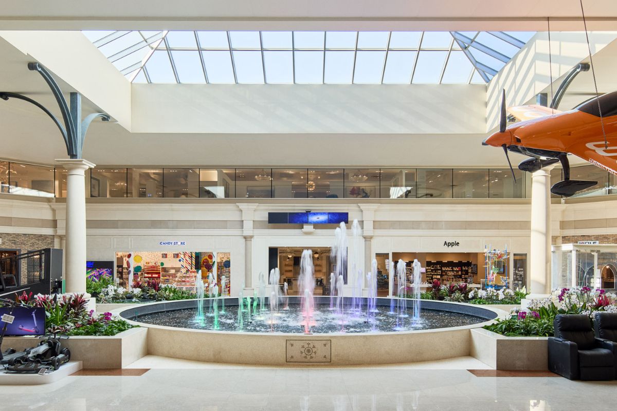 Abt atrium showing fountain and skylight