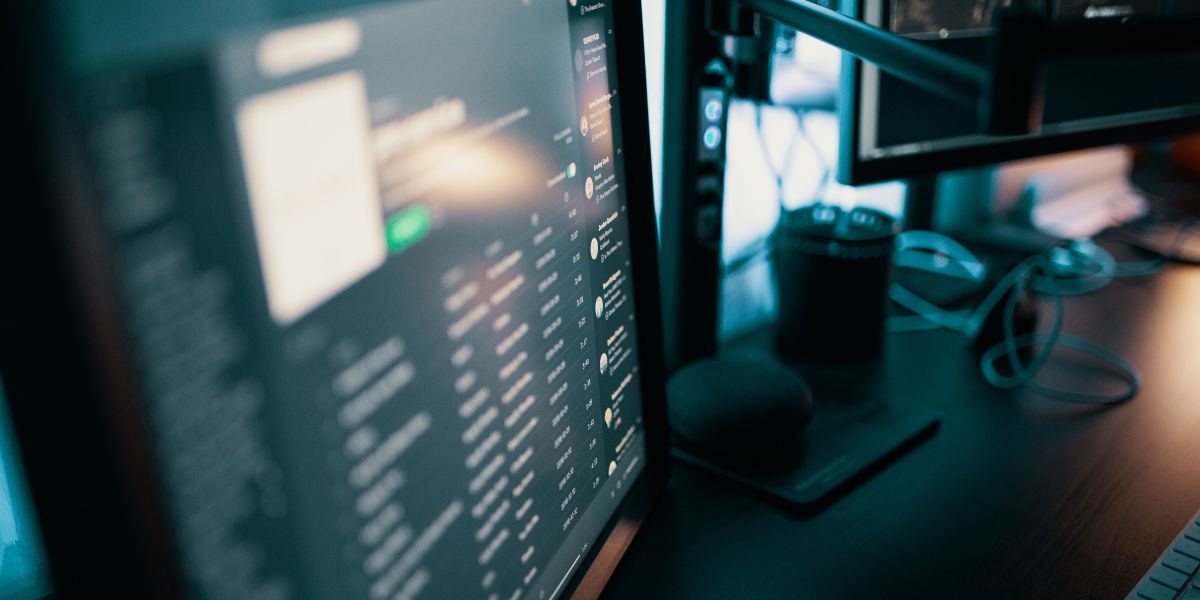 A close-up of a desktop computer monitor in a dim setting.