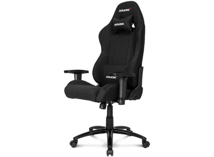 Side view of AKRACING gaming chair showing armrest adjustment and side controls.