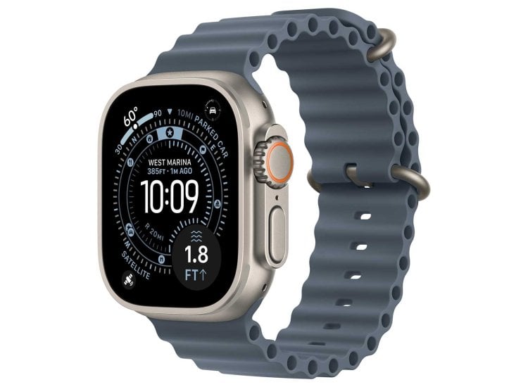 Apple Watch Ultra GPS Cellular 49mm Natural Titanium Case with Anchor Blue Ocean Band MEWH4LW/A