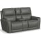Flexsteel Carter Power Reclining Loveseat with Console, Power Headrests and Lumbar in Smoke Fabric