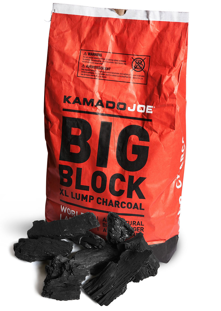 Angled view of bag with charcoal in front